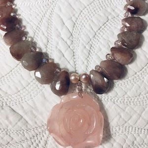Rose quartz rose agate freshwater pearl necklace